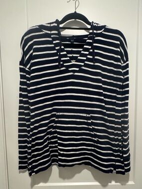 GAP Navy & White Stripe Pullover Long Sleeve with hood